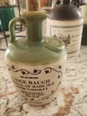 Irish Whiskey Ceramic Jug - Green and Cream Decorative Bottle